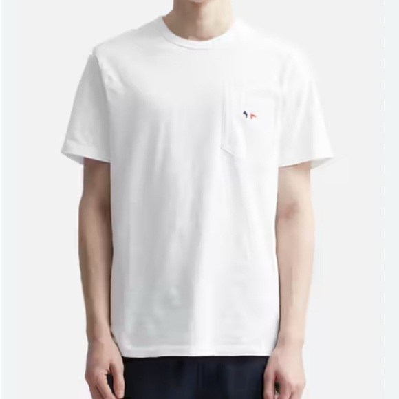 Maison Kitsune Sz M Tricolor Fox Patch Classic Pocket Tee-Shirt white Cotton - Picture 2 of 11